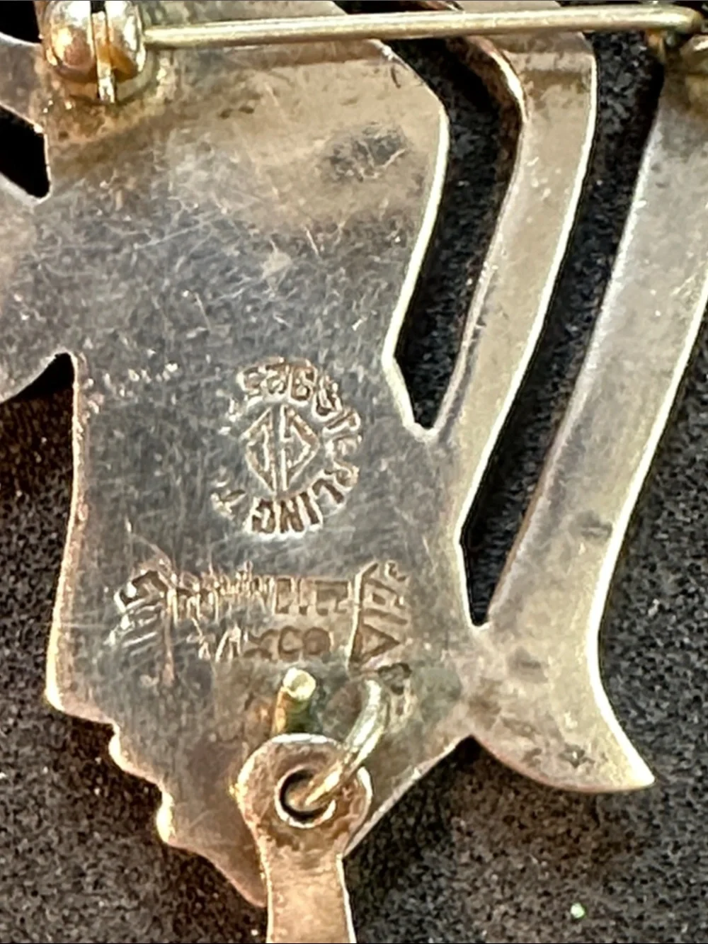 Sterling silver Mayan Brooch or Pendant moveable arms. Signed